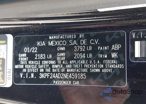 2022 Kia Forte Lxs z USA, uszkodzony, nr VIN 3KPF24AD2NE459185
